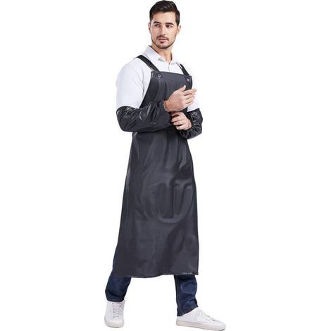 Tablier imperméable résistant réglable, tablier de travail en caoutchouc,noir,Tablier + manches (1/5)
