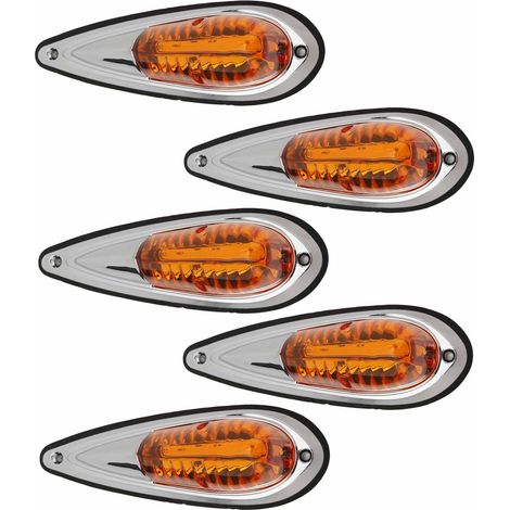 Feux de gabarit de toit ambrés 12 V/24 V (lot de 5) pour camions, camping-cars et pick-ups. Étanche et ultra-lumineux. (1/5)