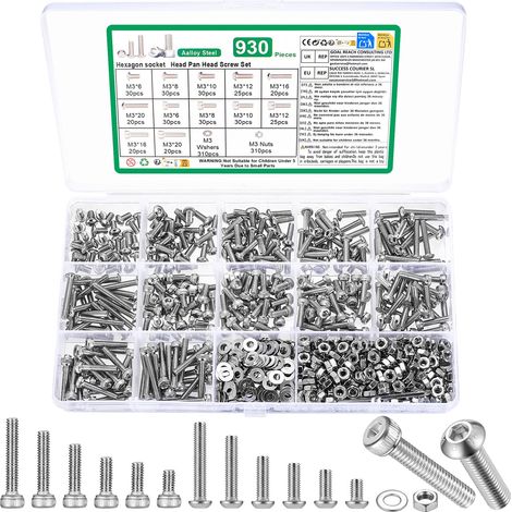 930 Pcs Vis M3 Et Écrous Set,Boulons M4 Et Écrous Set (1/5)