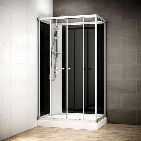 Cabine douche 140 x 90 SILVER Noir rectangulaire gauche (1/5)