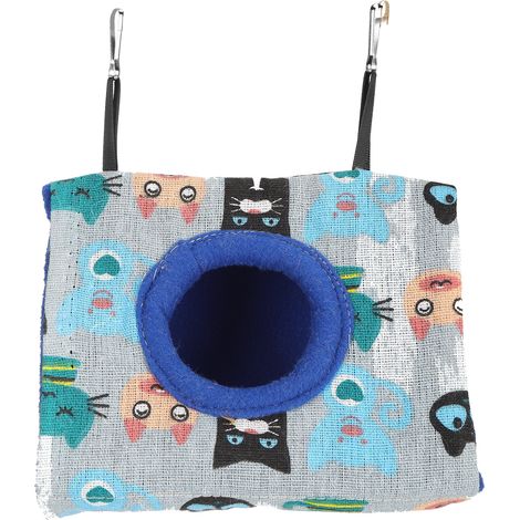 Hamac suspendu en peluche, nid d'oiseau chaud, lit de couchage pour Hamster, perroquet, perruches, motif de chat et fond bleu (1/5)