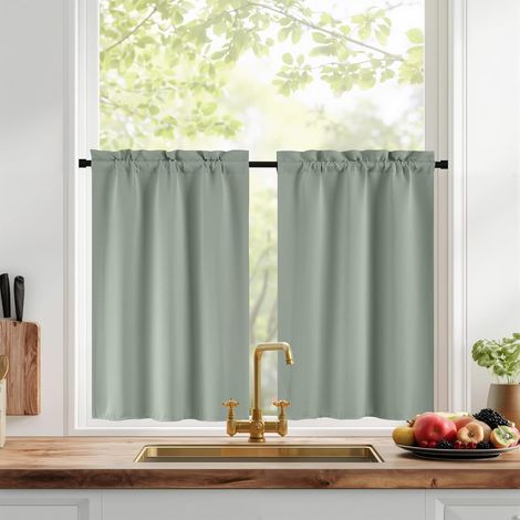 Rideaux Occultant Cuisine - Lot de 2 Rideau Vert Court 60x90cm (1/5)