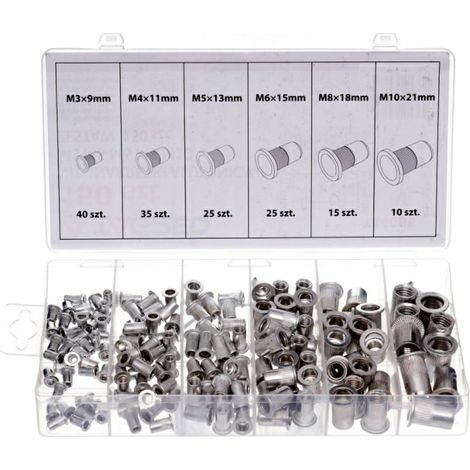 Nitonakrętki aluminiowe m3-m10 150szt. mix /silbern