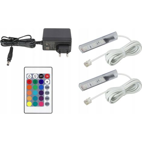 2x clip LED RGB per ripiani in vetro clip SET Cavo Bianco (1/5)