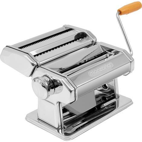 MONZANA® Manual Pasta Machine Stainless Steel Pasta Maker 9 Different Dough Thicknesses 2 Dough Rollers Table Clamp & Crank Spaghetti, Tagliatelle, Lasagne, Cannelloni Silver (1/5)