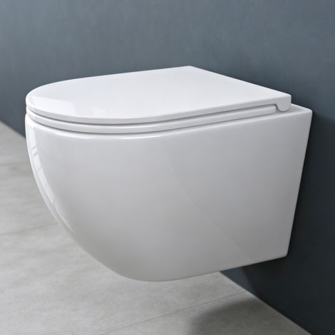 doporro WC Suspendu Blanc Cuvette Céramique Toilette Abattant Silencieux avec Frein de Chute Aachen179 (1/5)