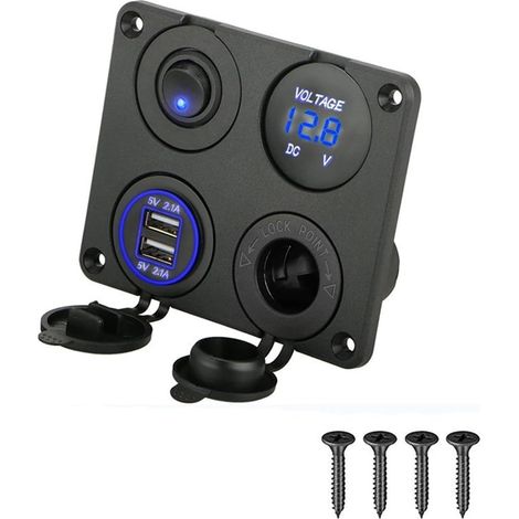 Prise allume-cigare étanche - avec deux ports USB 4,2 A, interrupteur LED et voltmètre - chargeur 12 V/24 V - convient aux voitures et camions (1/5)