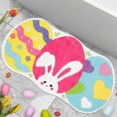 1 tapis de bain de Pâques, tapis de bain lapin et œufs de Pâques, tapis de bain printanier touffeté antidérapant et absorbant, décorations de tapis mignonnes pour les fêtes (1/5)