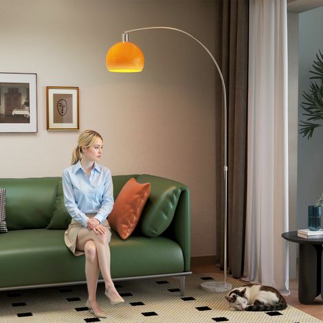 Stehlampe fürs Wohnzimmer, minimalistischer Lampenschirm mit hohem Stiel und Fußschalter, 26 x 90 x 180 cm, orange
