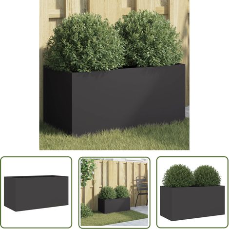 The Living Store Jardinière noir 62x30x29 cm acier - Jardinier Noire - Pot De Fleurs Extérieur - Jardinière Acier - Déco Jardin - Balcon Decoration (1/5)