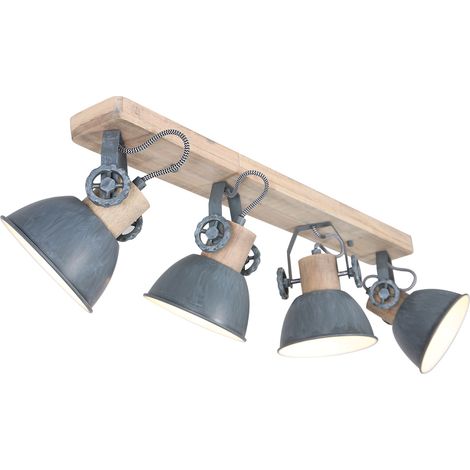 Retro Decken Lampe Strahler verstellbar Wohn Zimmer Holz Spot Leuchte grau 2729GR (1/10)