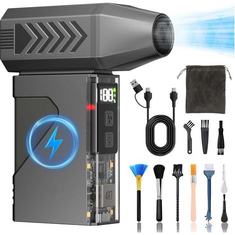 Dépoussiéreur à air comprimé avec moteur 180 000 tr/min, souffleur électrique sans fil pour clavier, PC, intérieur de voiture et déneigement – Batterie externe 10 000 mAh et éclairage LED inclus (1/5)