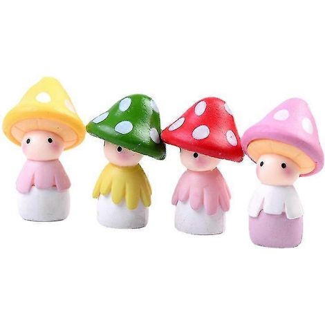Ornements de jardin féerique, figurines miniatures en forme de champignon, décoration de jardin féerique à faire soi-même pour maison de poupée (4 pièces, vert + rouge + rose + bleu) (1/5)