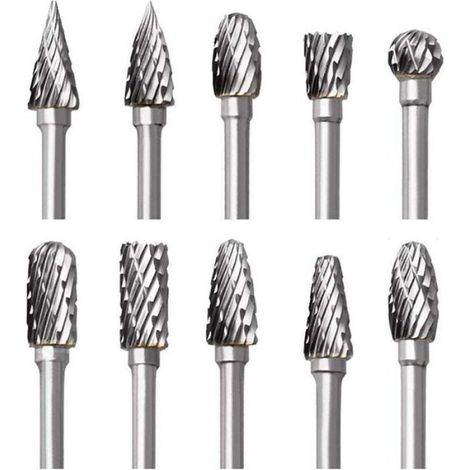 Fraise Carbure De Tungstène - Double Coupe - Tige 1/8 Pouces - Pour Sculpture Bois Gravure Métal Plastique - 10 Pièces (1/4)