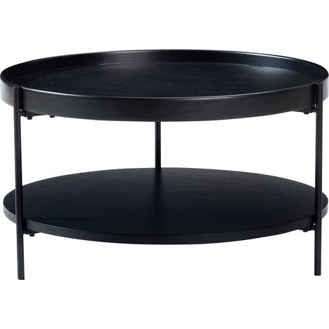 Runder Couchtisch mit 2 Ebenen aus Holz und Metall, schwarz, 69x69x38 cm (1/5)