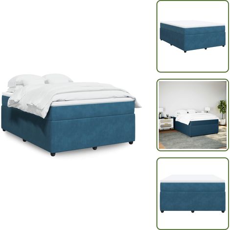 Sommier à lattes de lit et matelas Bleu foncé 140x190cm Velours - Sommier À Lattes De Lit - Sommiers À Lattes De Lit - Lit - Meuble De Chambre À Coucher (1/5)