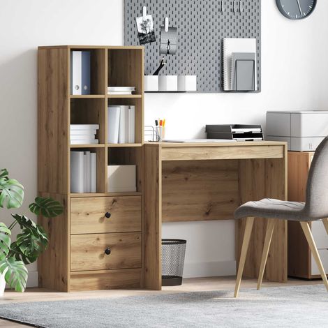 Escritorio con cajón con estante 2 pcs Roble artesanal