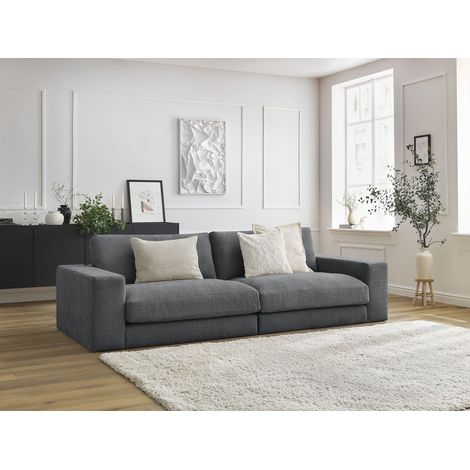 BOBOCHIC - Canapé droit fixe 3 places compact LEONARD tissu texturé   Gris foncé (1/5)