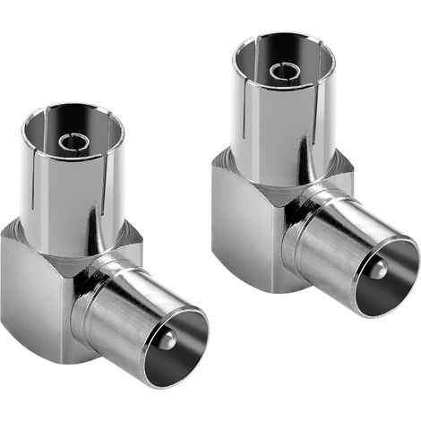 2 x 90°-Winkel-Koaxial-TV-Adapter – 2er-Pack – Silbernes Metall – IEC-Stecker auf IEC-Buchse – Für die Wandmontage von Fernsehern und Satellitenreceivern – Kompakt und robust (1/3)