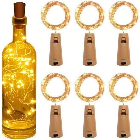 Guirlande LED Boîteille 2m 20LEDs Boîteille Lumineuse,LED Bouchon Bottle Light étanche Fil D'argent Flexible Décoration pour Partie,Mariage (6 pièces,Blanc Chaud) (1/5)
