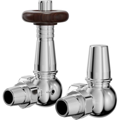 Dias Chrome Wooden Head Traditional Thermostatic Corner Radiator Valves (1/5)