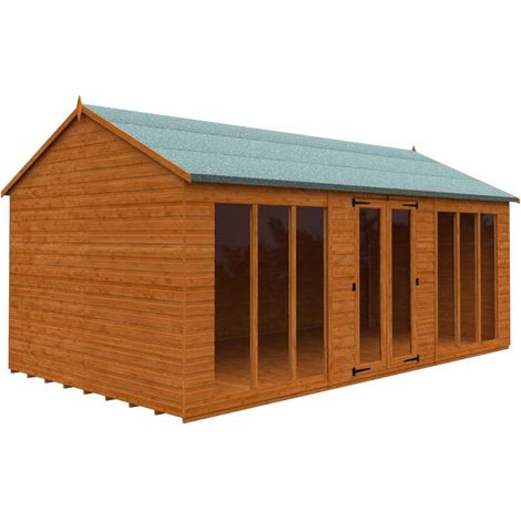 18 x 10 Feet Full Pane Workman Apex 12mm Shed - Solid Wood/Softwood/Pine - L535 x W295 x H268.5 cm - Burnt Orange