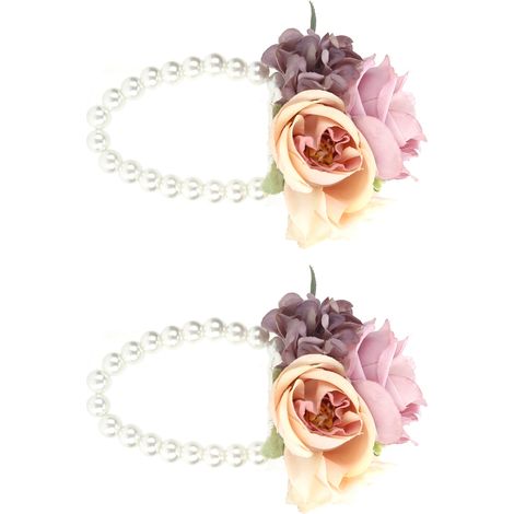 Lot de 2 fleurs artificielles violettes pour poignet de demoiselle d'honneur, idéales pour un mariage, un anniversaire ou une soirée cocktail. (1/5)