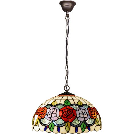 Lampe à suspension avec chaîne et abat-jour Tiffany diamètre 40 cm Série Rosy