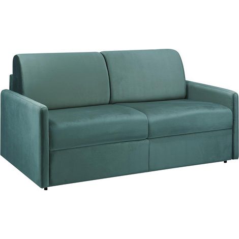 Divano letto 3 posti express in velluto verde smeraldo con seduta memory foam - Letto 140 cm - Materasso 14 cm - CALIFE