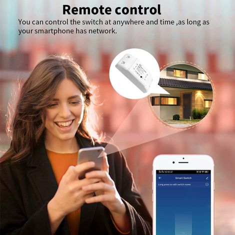 Interrupteur intelligent WiFi, kit de commande à distance sans fil WiFi+BT 10A avec retour d'état, compatible avec Amazon Alexa et Home Assistant, et fonction minuterie. (1/2)