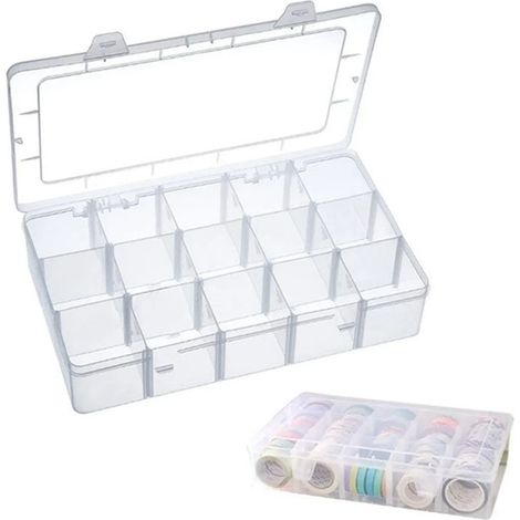 Boîte de rangement en plastique à 15 compartiments, épaisse, amovible et transparente, avec couvercle. (1/5)