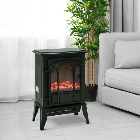 Chimenea eléctrica de pie de 1000 W/2000 W con efecto de llama, brillo ajustable, temperatura regulable y protección contra sobrecalentamiento, 39 x 23 x 56,5 cm, color negro. (1/5)