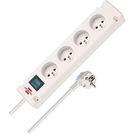 Multiprise 4 Prises avec Interrupteur Bloc multiprises orientées à 90 degrés œillets Porte-vis pour Fixation 1,5 de câble H05VV-F 3G1,5 Blanche (1/5)