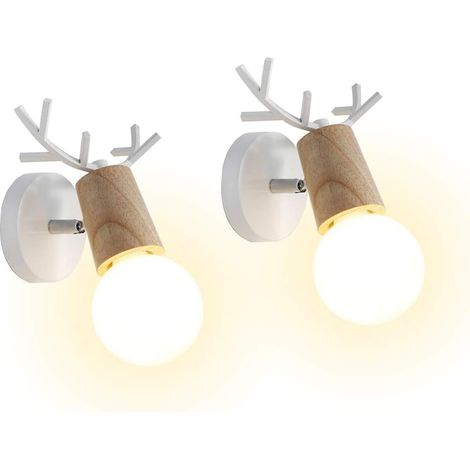 Lot de 2 Applique Murale Moderne Créative Design Deer Antler Lampes Murale Interieur en Bois et Métal Lampe de Mur Art Déco pour Chambre Salon Couloir Restaurant Salle de Bains (Blanc)