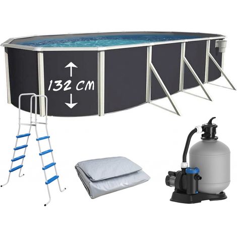 Piscine hors-sol acier Toi ANTHRACITE MAGNUM ovale 730 x 366cm H 132cm liner gris
