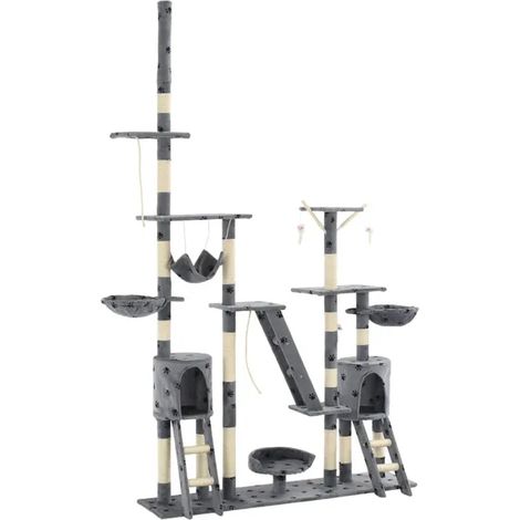 Arbre à chat XXL hauteur plafond 230–250 cm avec niches, griffoirs et plateformes peluchées (1/5)