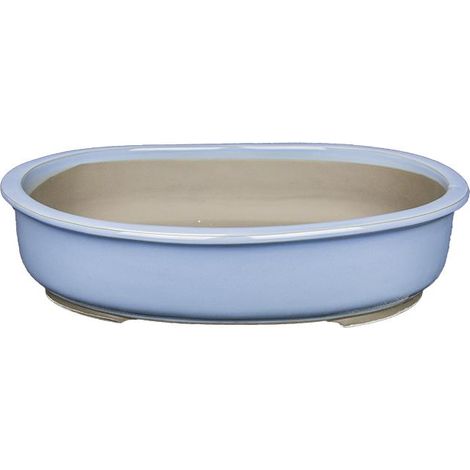 Vaso per bonsai Giapponese Morrisan ovale in gres smaltato azzurro 38x31x7,5 cm - B22-40a (1/4)