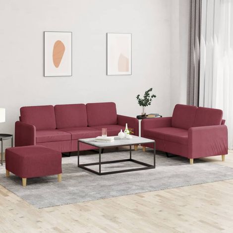 3-tlg. Sofagarnitur mit Kissen Weinrot Stoff vidaXL (1/5)