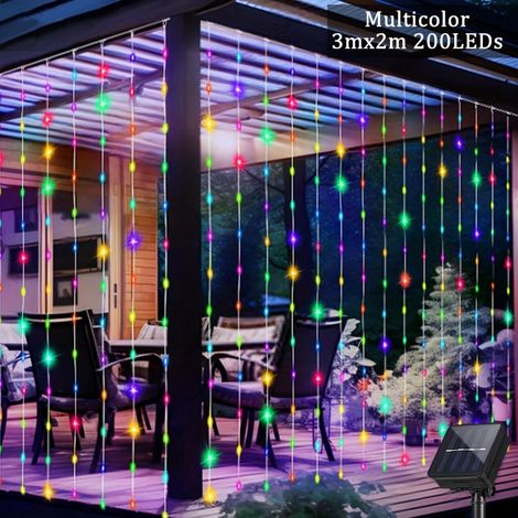 Guirlande Solaire Rideau - 100 LED 3 m x 1 m - Étanche - 8 Modes - Pour Jardin Patio Véranda Fenêtre - 1 Pièce (1/5)
