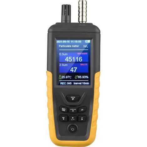 Contador de partículas de 3 canales 0,3 µm/2,5 µm/10 µm Pantalla TFT recargable de 3,2" Monitor de temperatura y humedad del aire (3,2 pulgadas)