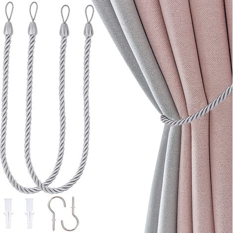 Bardusch-Embrasses de rideaux avec crochets auto-adhésifs, adaptées à la maison, au bureau et à la chambre (gris). (1/5)