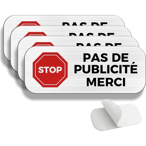 60x25 mm Plaque pour bôite aux Lettres Aluminium brossé Aspect Acier inox auto-adhésif,Interdiction de publicité, panneau de boîte aux lettres (4) (1/5)
