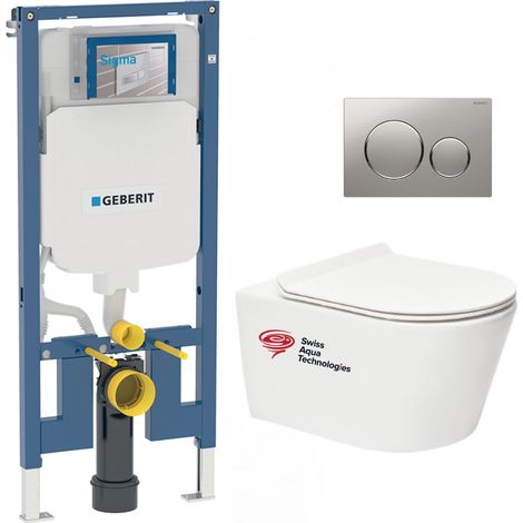 Pack WC Bati-support Geberit UP720 extra-plat + WC Swiss Aqua Technologies sans bride + abattant slim (1/5)