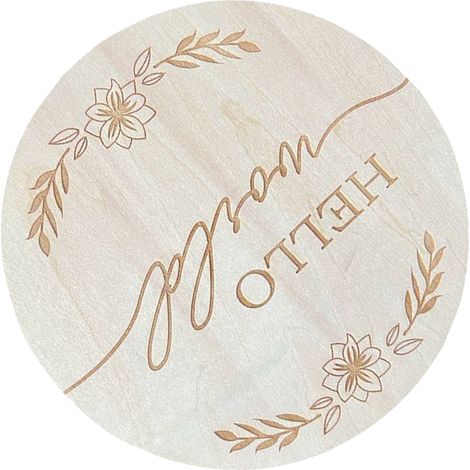 Panneau rond de 15 cm en tilleul pour annoncer la naissance : « Bonjour le monde » (accessoire photo pour chambre de bébé) - L2 (1/5)