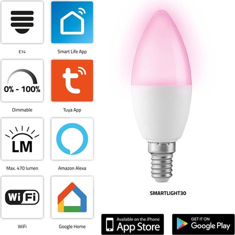 Intelligente WLAN-LED-Lampe, RGB, dimmbar, E14-Fassung