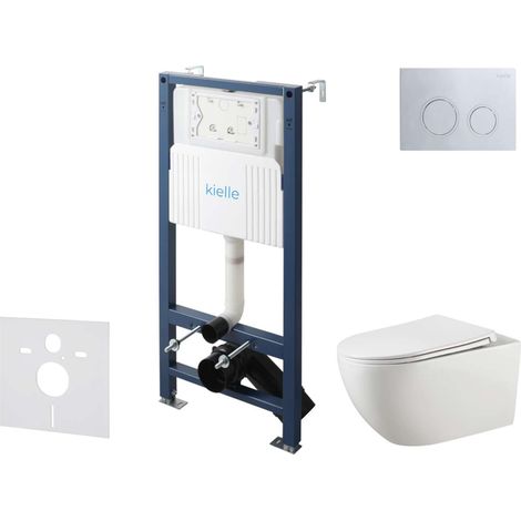 kielle Genesis New - Set bâti-support, WC Gaia, sans rebord, abattant softclose et bouton-poussoir Gemini New II, chrome brillant 30528SS14 (1/5)