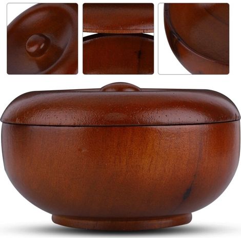 Bol à barbe en bois d'hévéa avec couvercle pour rasage traditionnel (1/4)
