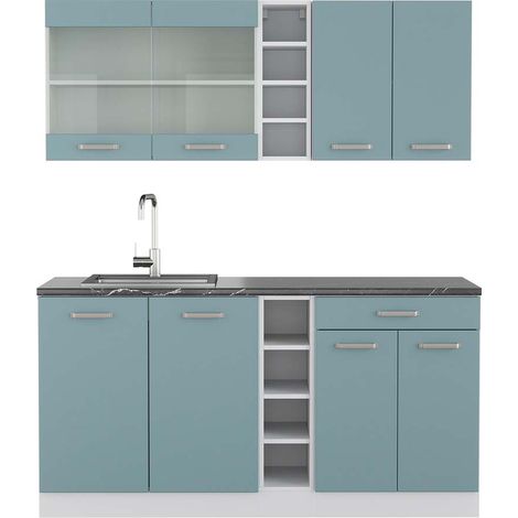 Cucina completa R-Line, Blu-grigio/bianco, 160 cm , PL Antracite, Vicco