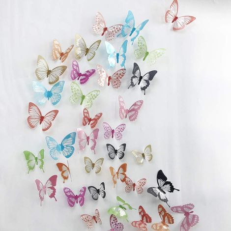 38 autocollants muraux papillons en cristal 3D colorés avec adhésif (1/5)