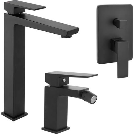 Set di rubinetti lavabo bidet e doccia in ottone nero opaco Kubo (1/5)